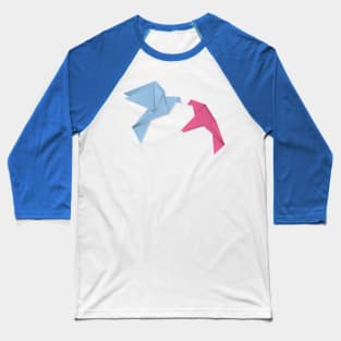 Blue and pink origami pigeons Baseball T-Shirt